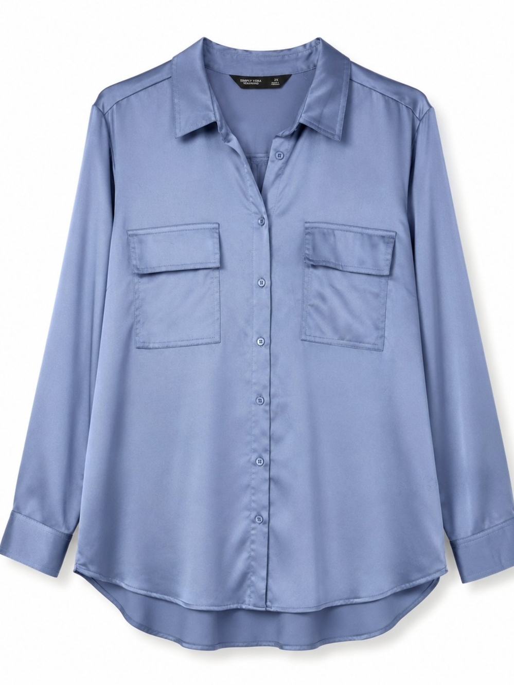 Simply Vera Vera Wang Satin Button-Front Blouse in Lavender Blue